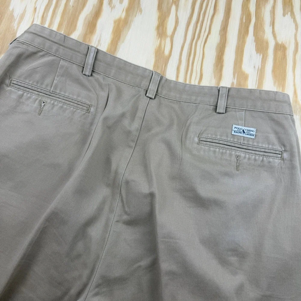 Polo Ralph Lauren Mens Pleated Chino Pants Khaki Tan Cuffed Cotton 38x30